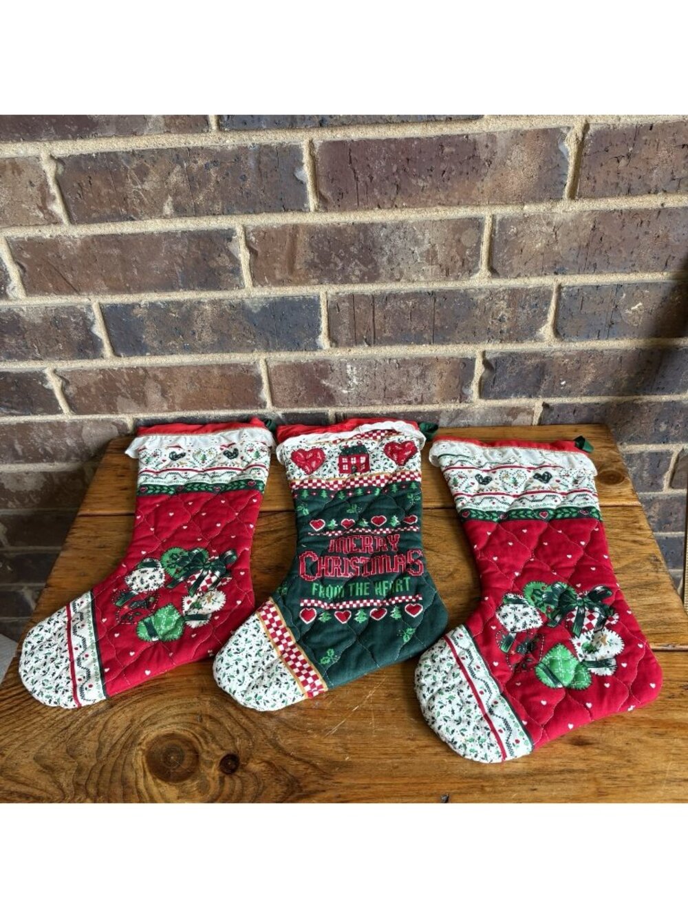 Set of 3 Homemade Vintage Quilted Christmas Stockings